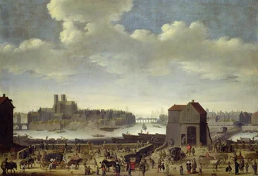Ansicht der Brücke und des Quai de la Tournelle, ca. 1645